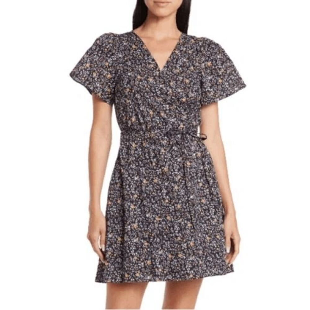 Madewell Floral Short Sleeve Wrap Tie Waist Mini Dress Women's Size Small